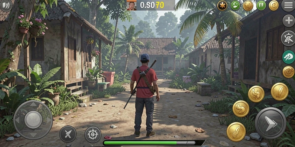 Screenshot tampilan permainan slot dengan tema tropis.